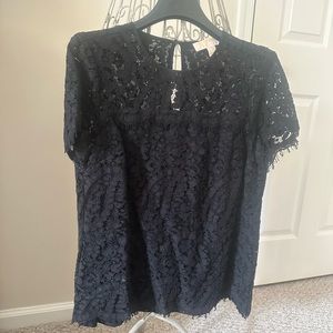 Michael Kors Short-Sleeve Black Lace Blouse